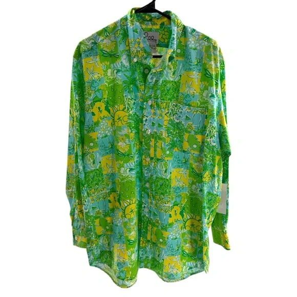 Colorful Green and Yellow Men's Shirt - Picture 10 of 14